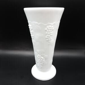 Vintage Indiana Glass Colony Harvest White Milk Glass Grape Pedestal Vase 7.75”